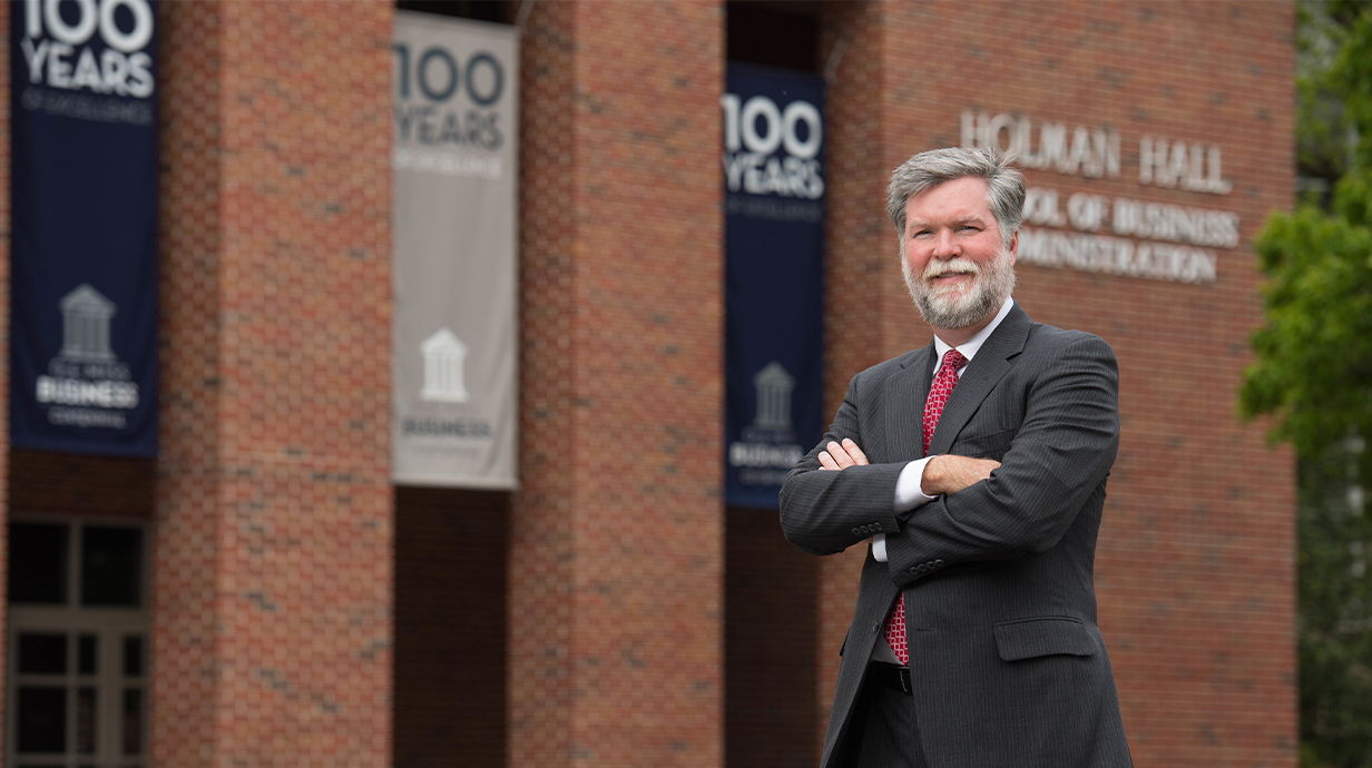 Dean Ken Cyree in front of Holman Hall