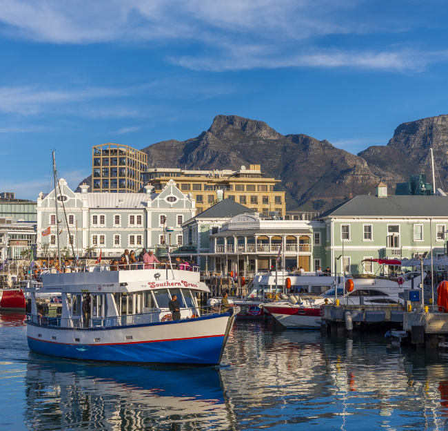 A boat on the coastline of Cape Town.