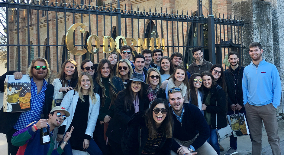 Students in front of the Codornìu Winery.