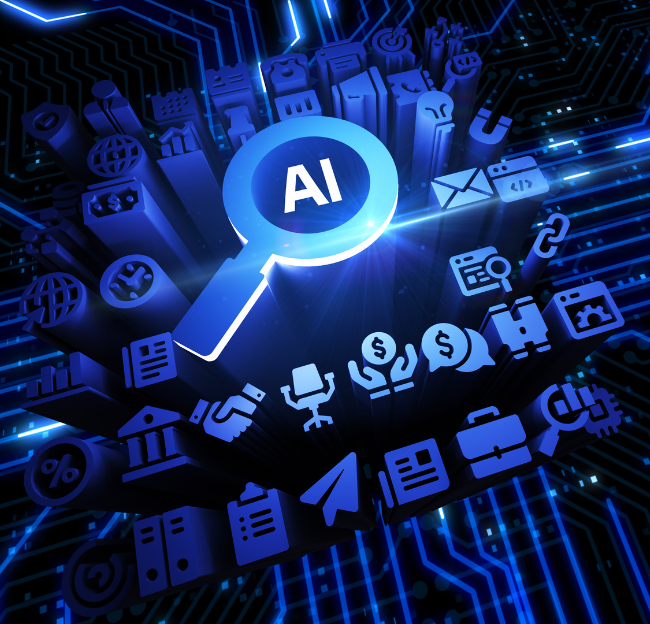 AI learning concept using business and modern technology icons.