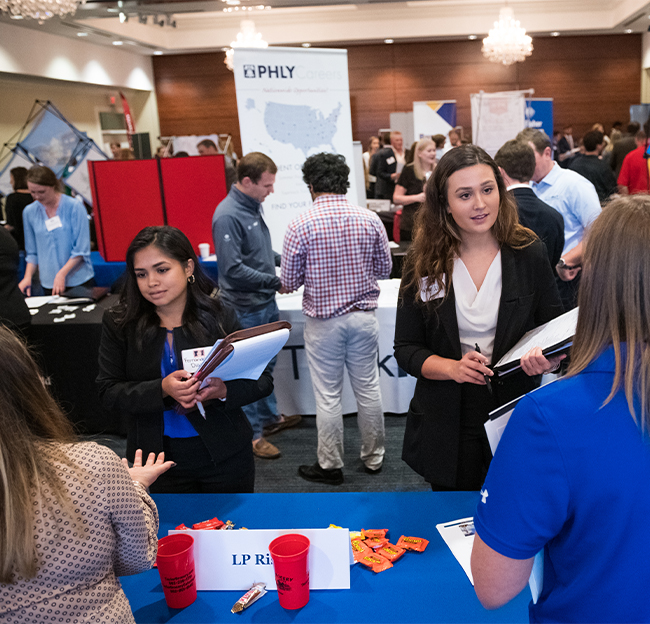 Students during a career fair.